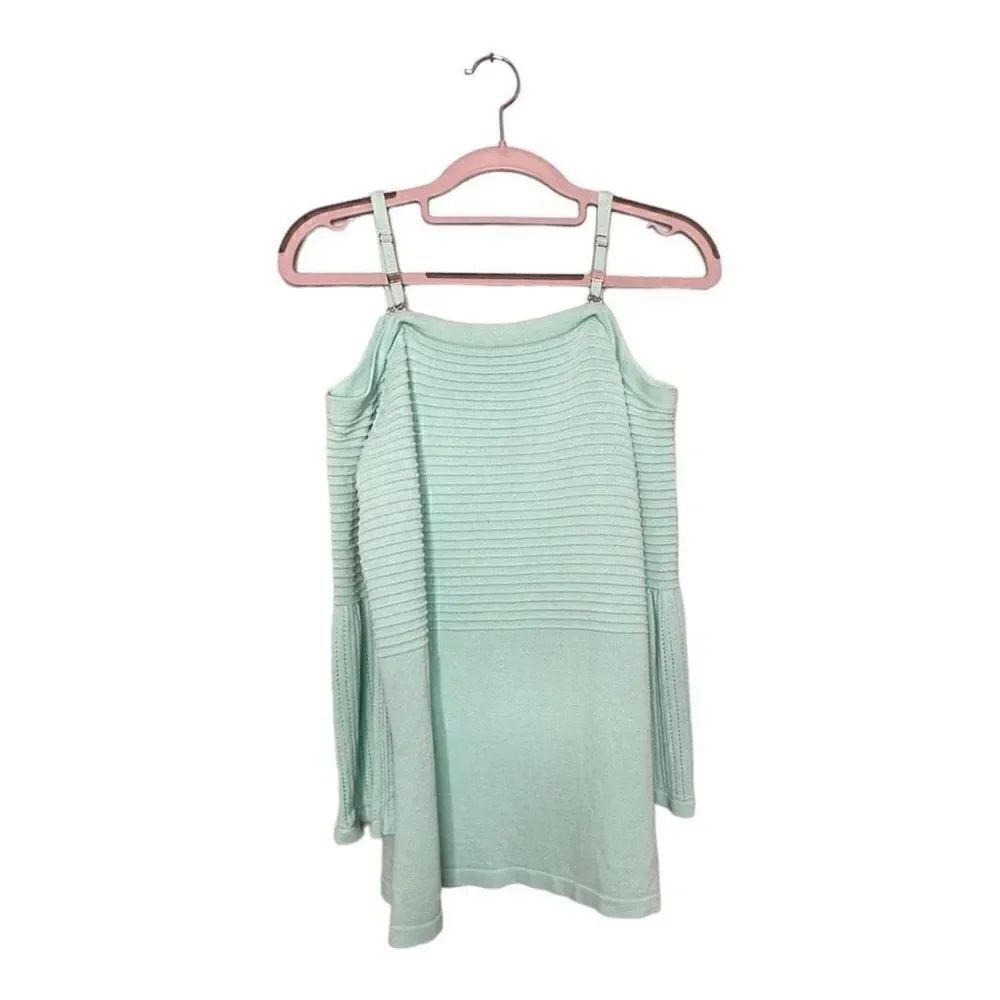 Calvin Klein cold shoulder bell sleeve mint green sweater women’s size small